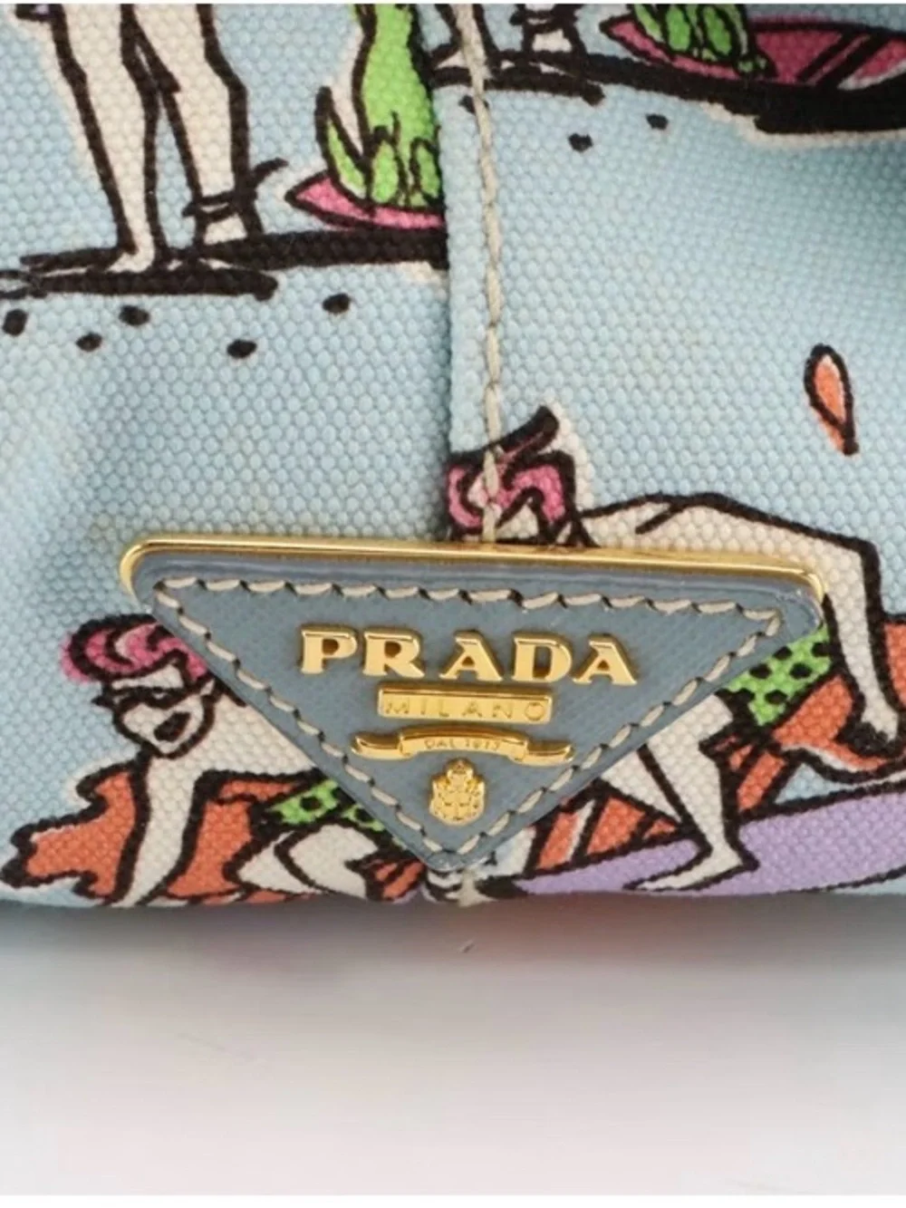 Prada Light Blue Surfing Print Canvas Tote Bag